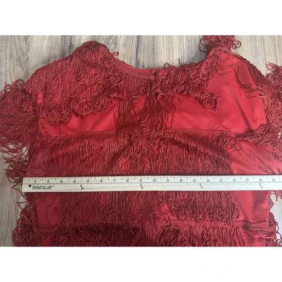 Cheryl Kaye Vintage Women's 16 Red Flapper Sleeveless‎ Tassels Fringe Dress USA - Picture 5 of 10